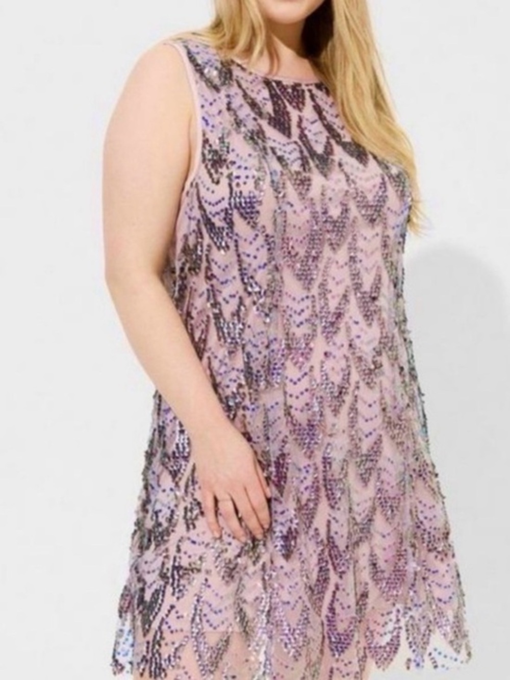 New Torrid Pink Sequin Shift Sleeveless Party Cocktail Dress size 1 (14-16)